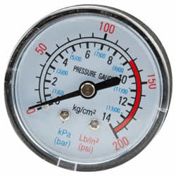 42mm Kunststof compressor drukmeter Bar/PSI achteraansluiting R1/2-20unf max.14Bar