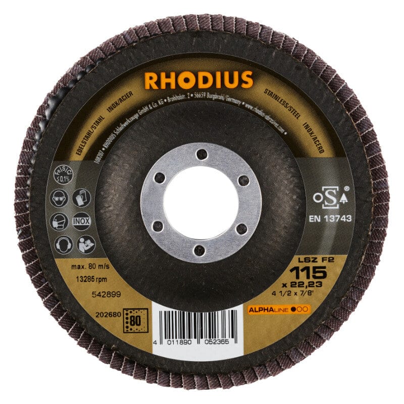 Lamellen schijf afgeschuind Ø115, 22mm, K80RhodiusMZS Gereedschap