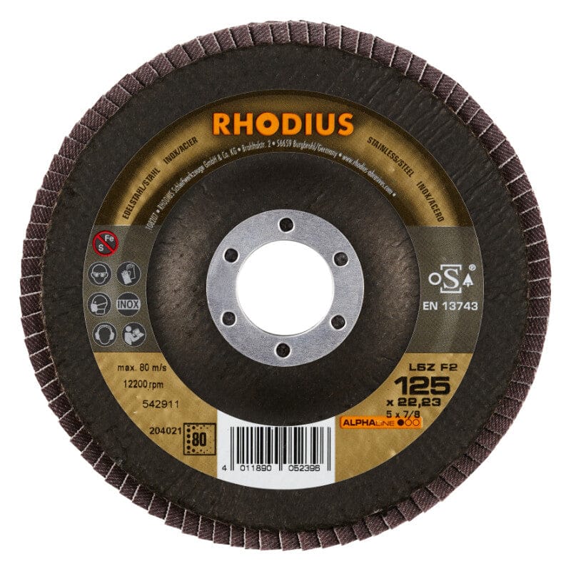 Lamellen schijf afgeschuind Ø125, 22mm, K80RhodiusMZS Gereedschap