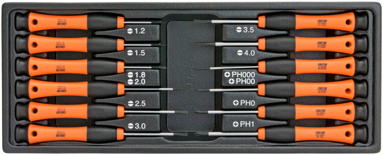 Micro schroevendraaierset, 12-delig (plat+PH), S-Module