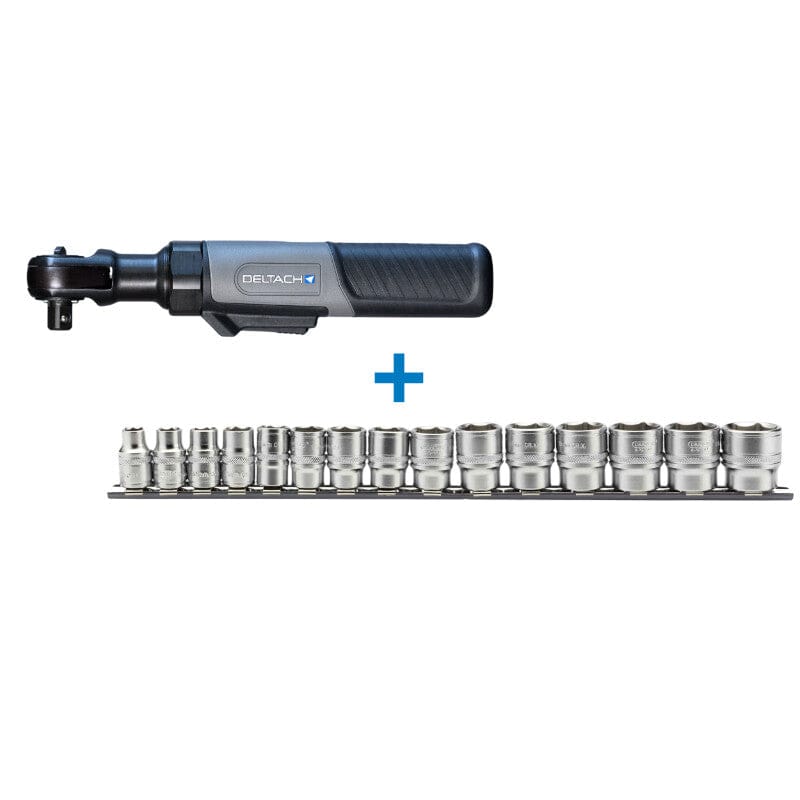 Mini 3/8" Ratelsleutel oplaadbaar + 3/8" Doppenrail, 15dlgDeltachMZS Gereedschap