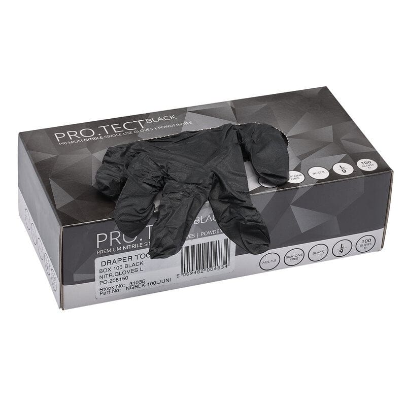 Nitril handschoenen zwart, L, 100stDraper ToolsMZS Gereedschap