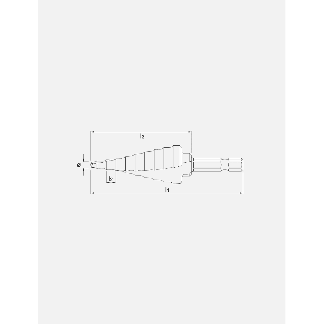 Phantom HSS Getrapte Plaatboor Ergo - Step DIN 3126 - DIN ISO 1173 E6,3 gespiraliseerd TiAIN 1/4 (6,35 mm) zeskant bitopnamePHANTOMMZS Gereedschap