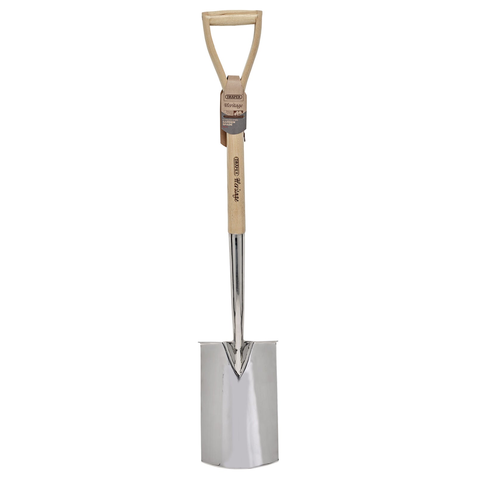 Roestvrijstalen spade met essenhouten handvat