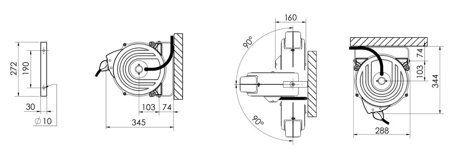 Slanghaspel HD, gesloten stalen huis, 8x12mm, 12m PU