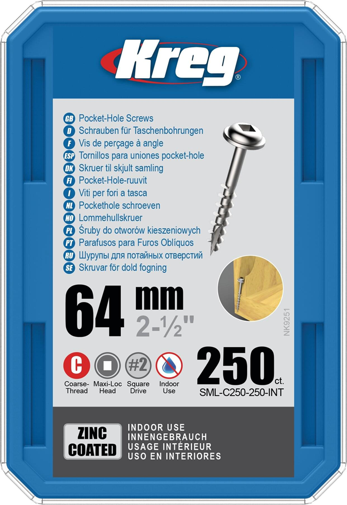 Kreg PH schroeven 64 mm verzinkt Maxi-Loc grof schroefdraad 250 stuks