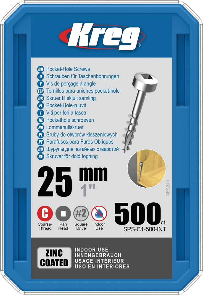 Kreg PH schroeven 25 verzinkt Pan-Head grof schroefdraad 500 stuks