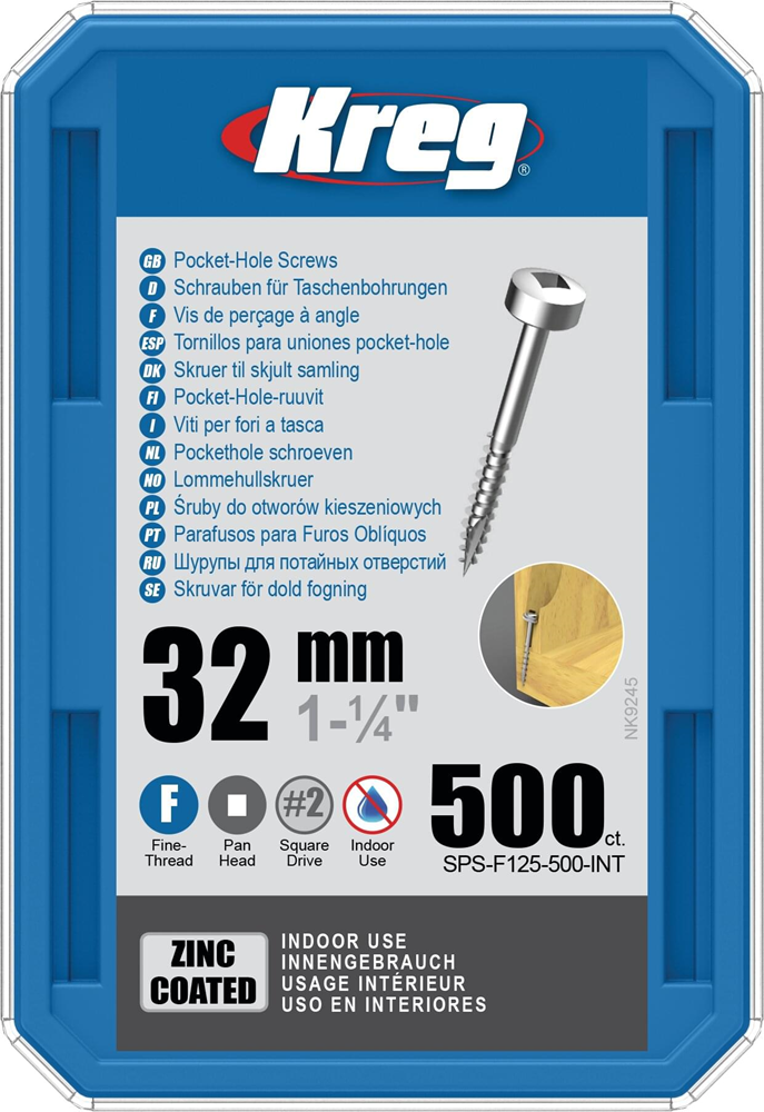 Kreg PH schroeven 32 mm verzinkt Pan-Head fijn schroefdraad 500 stuks