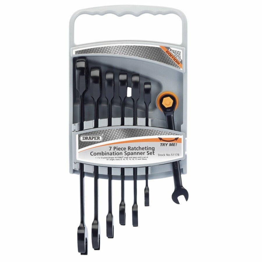 Steekringratelsleutel set zwart, 7dlg-Draper Tools-MZS Gereedschap