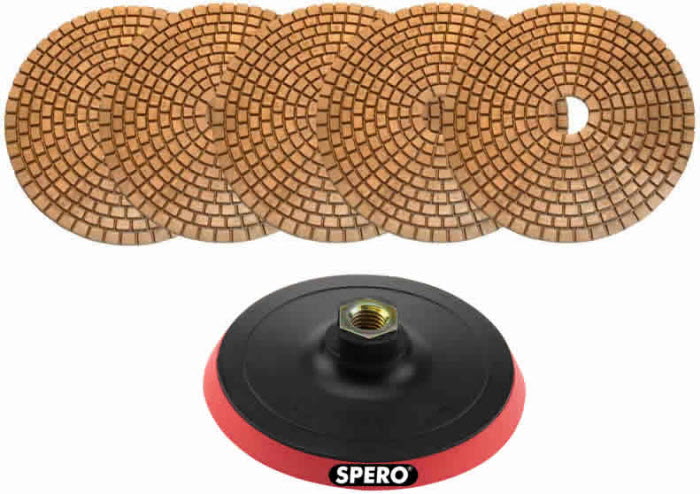 150mm Complete set 5 koper pads incl. 10mm Foam padhouder - Beton, Terrazzo & Hardsteen Diamant Polijstschijf
