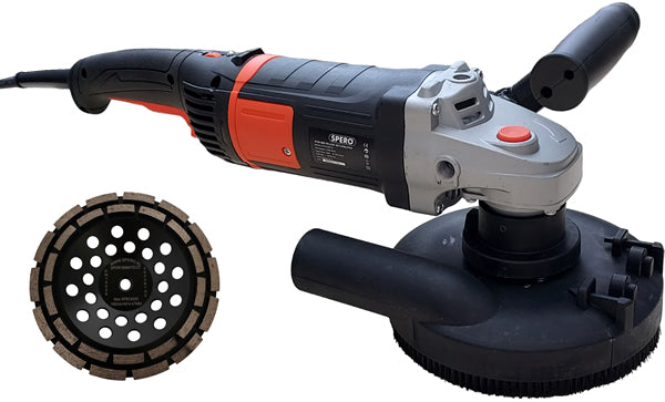 180mm DELUXE 2200Watt Betonslijper cq Schuur & Polijstmachine DROOG + Verende stofkap & STEEN Diamant Komschijf