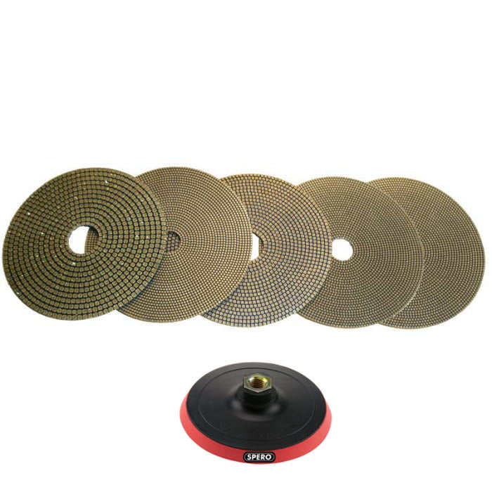 150mm Complete set Anhydriet & Egaline schuurpads 5 stuks Inc. 10mm Foam Padhouder