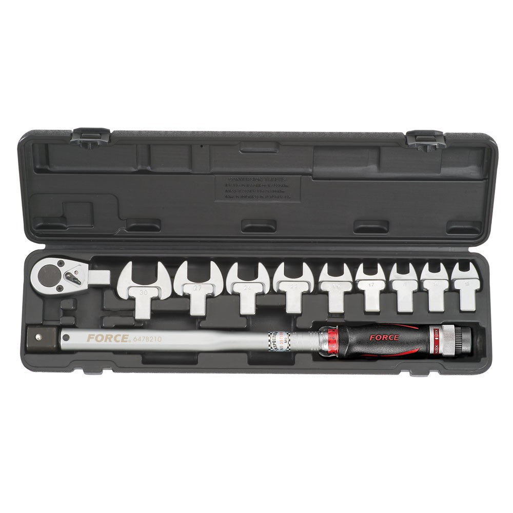 11pc Head-interchangeable torque wrench & spanner set