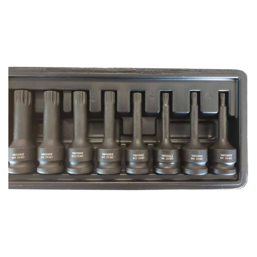 1/2'' Krachtdoppen set spline 8-delig