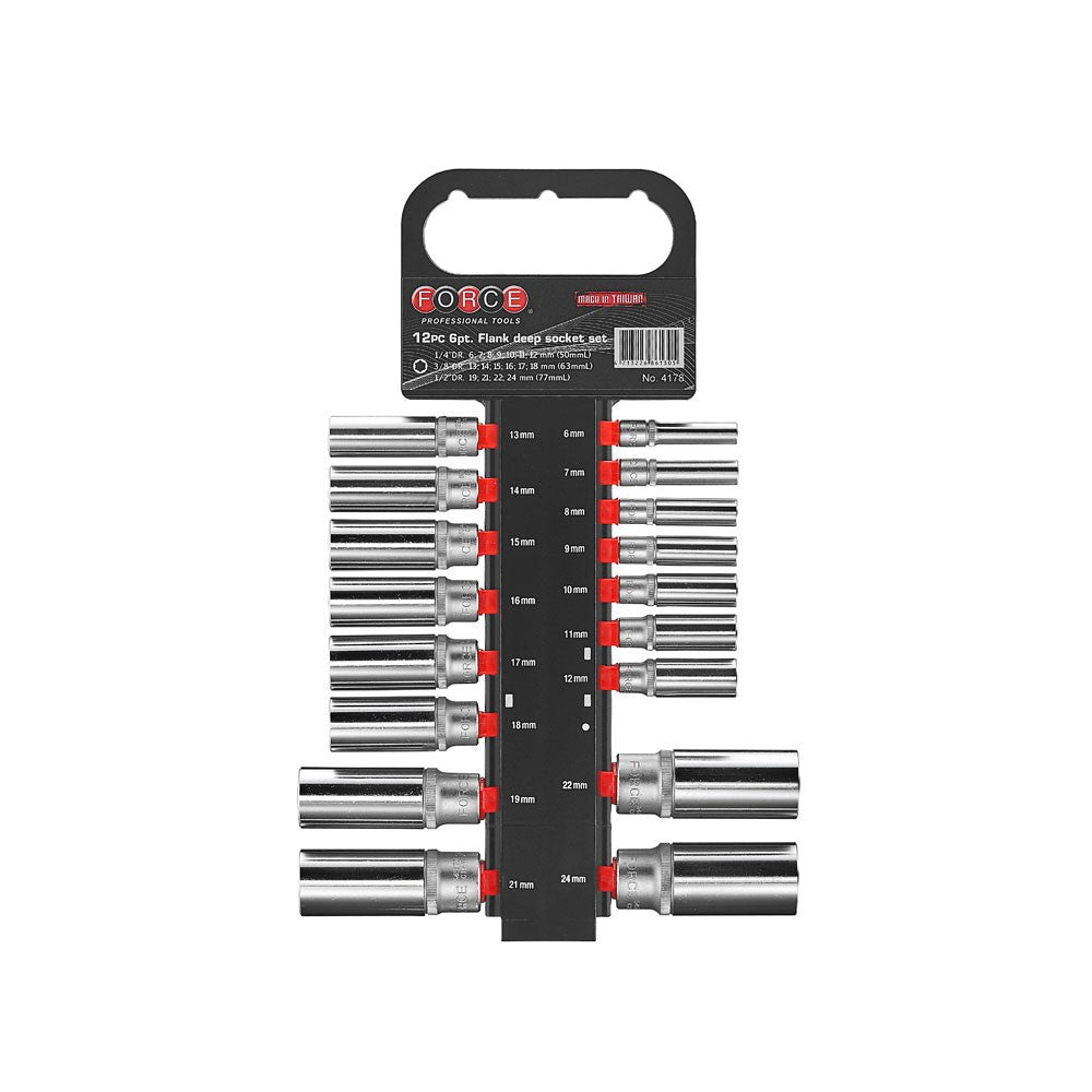 17pc 1/4" & 3/8" & 1/2" 6pt. Flank deep socket set