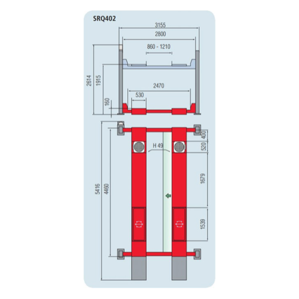 4000kg 4 postlift width 2800 Runway 4416 x 3155 mm