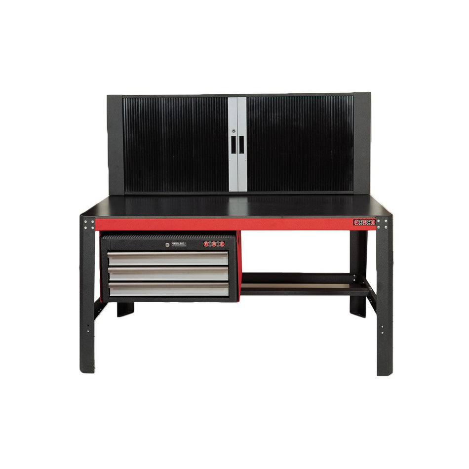 Heavy-duty workbench with drawers & lockable cabinet