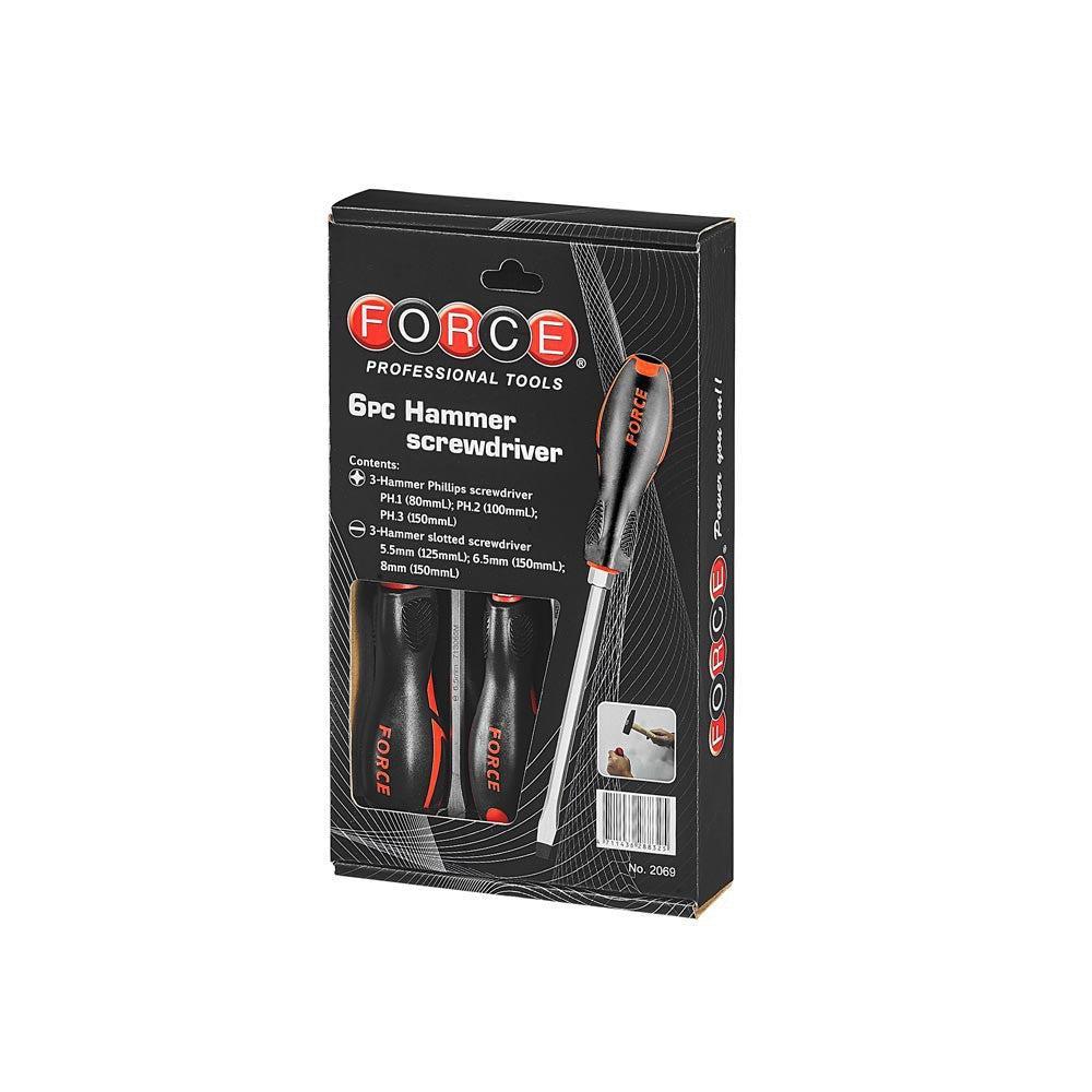 6-delige schroevendraaierset met slagkop Plat & Kruiskop