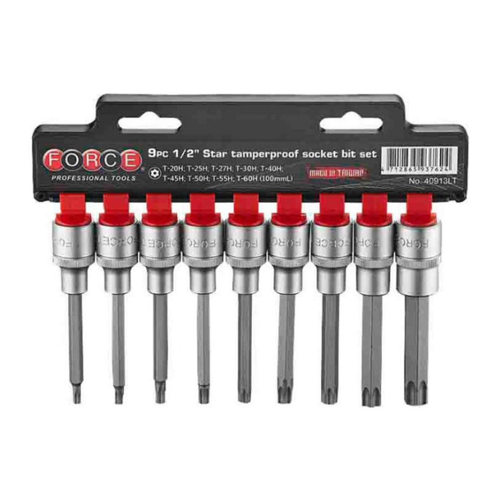 9pc 1/2"DR. Star tamperproof socket bit set (100mmL)