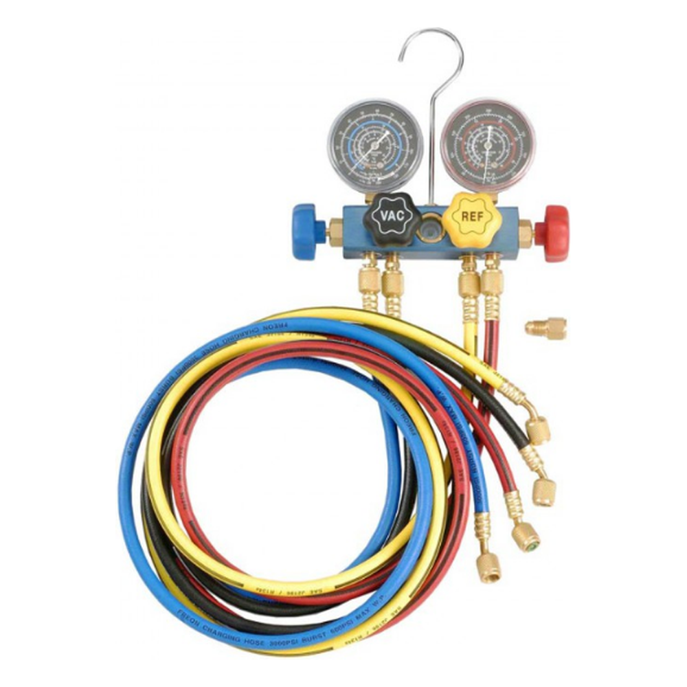 Aluminum 4-way R410 Auto A/C Manifold 80mm Gauge Set (with 60" hose 1/4" SAE)