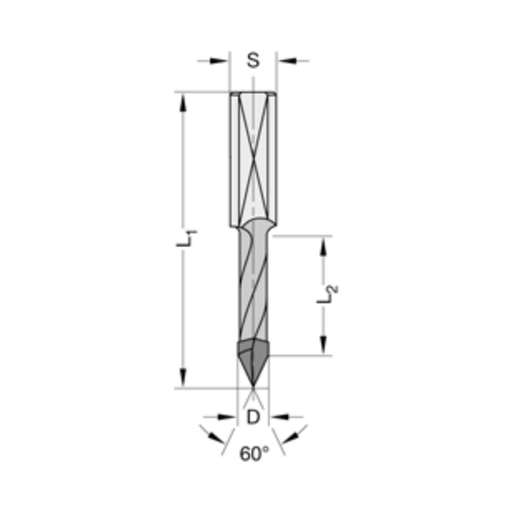 Doorgangboor met daktand 60° HW Z=2 Schacht 10 mm, voor doorboren