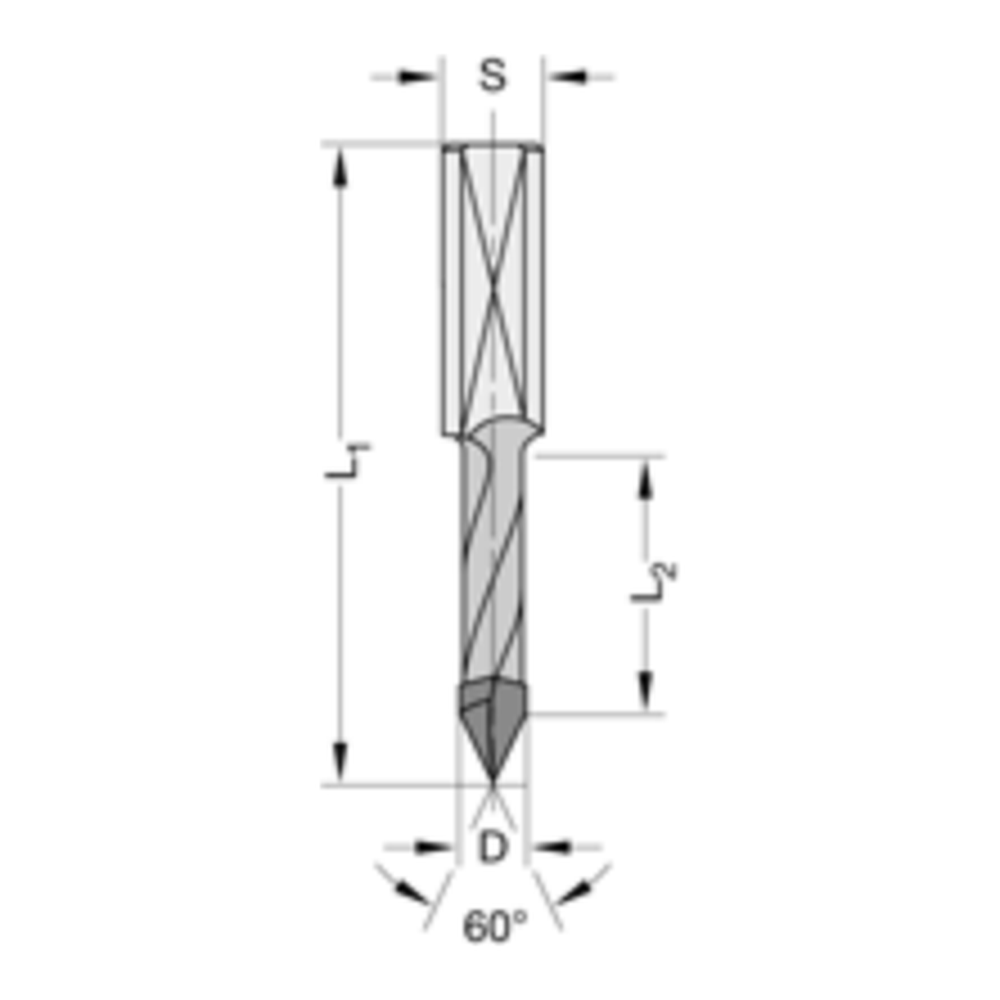 Doorgangboor met daktand 60° HW Z=2/V=2 Schacht 8 mm, voor doorboren