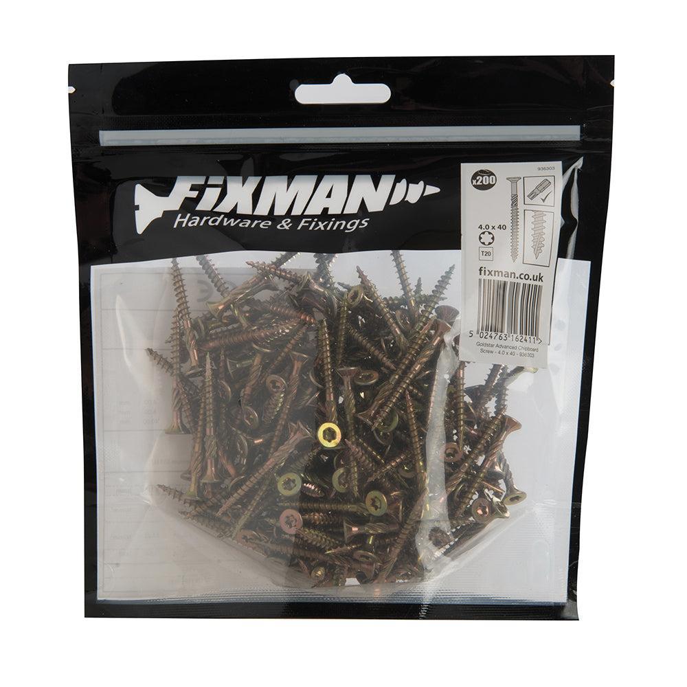 Fixman - Geel verzinkte schroeven 4 x 40 mm, 200 pk.