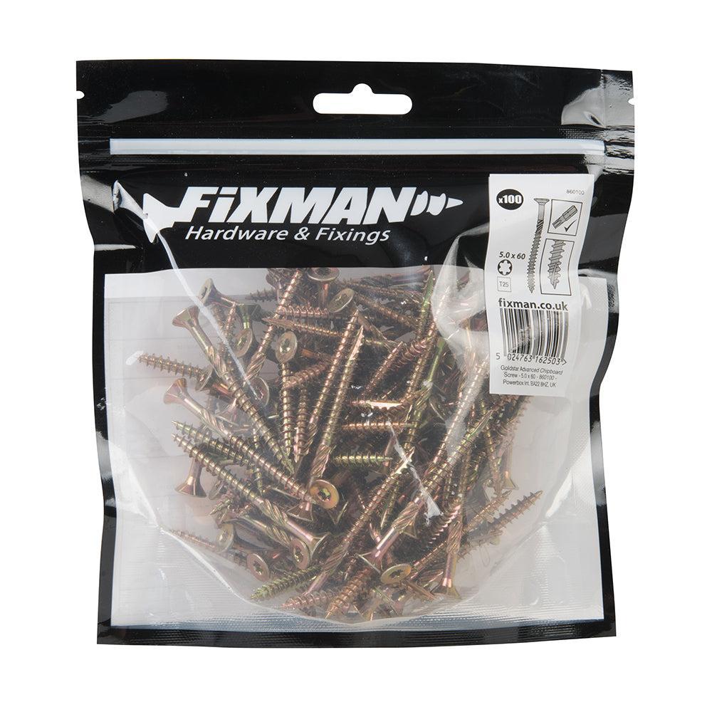 Fixman - Geel verzinkte schroeven 5 x 60 mm 100 pk.