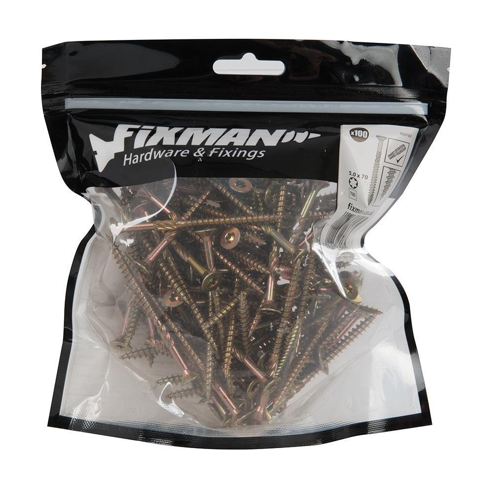 Fixman - Geel verzinkte schroeven 5 x 70 mm, 100 pk.