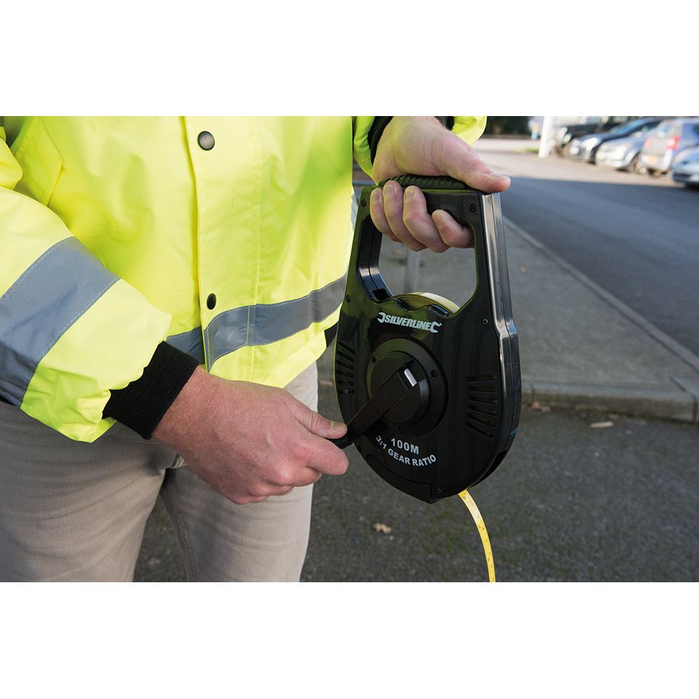 Silverline - Landmeter met oprolmechanisme 100 m x 12 mm