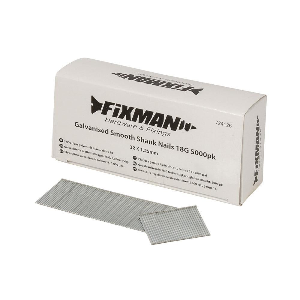 Fixman - Gegalvaniseerde 18 G tacker spijkers, gladde schacht, 5000 pk. 32 x 1,25 mm