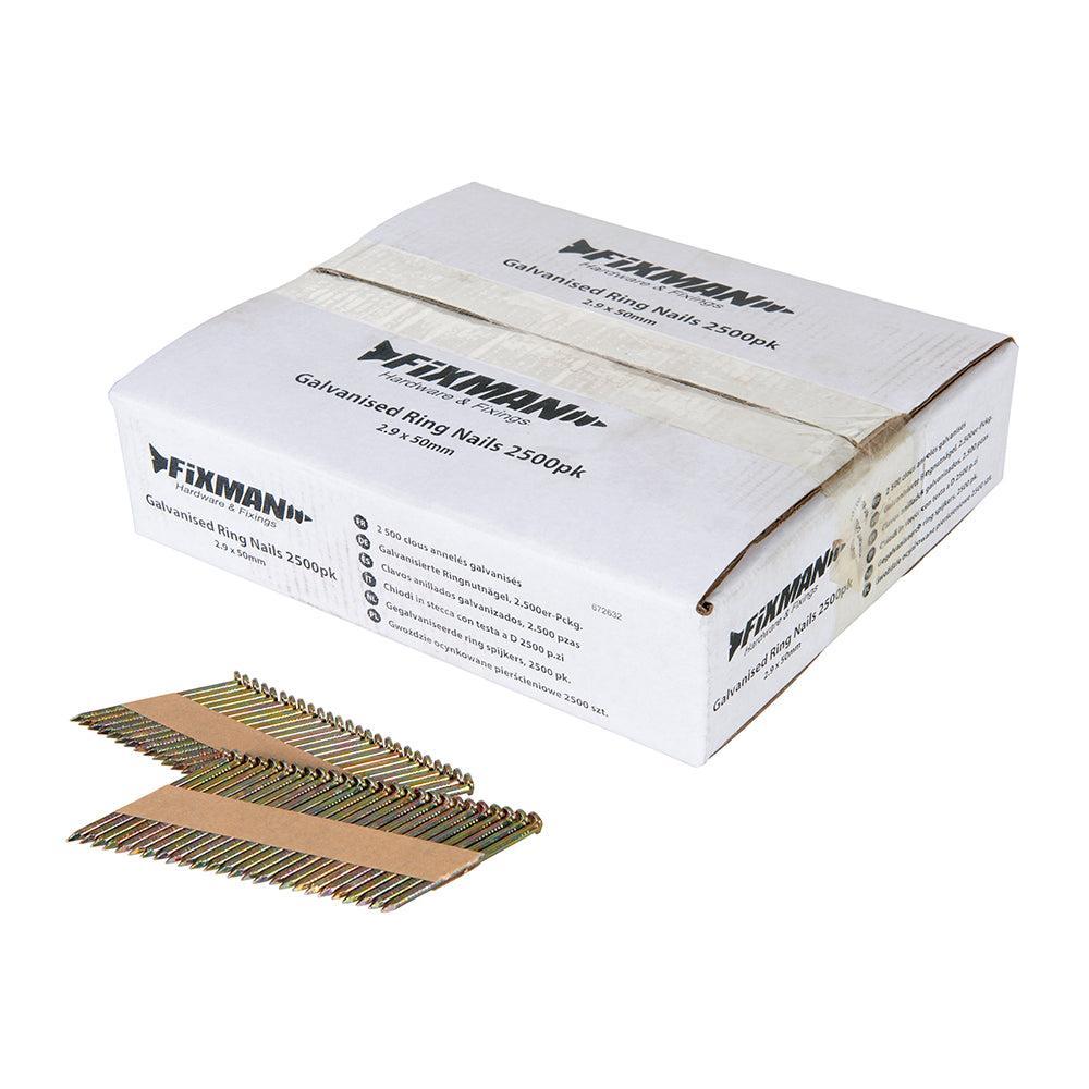 Fixman - Gegalvaniseerde ring spijkers, 2500 pk. 2,9 x 50 mm