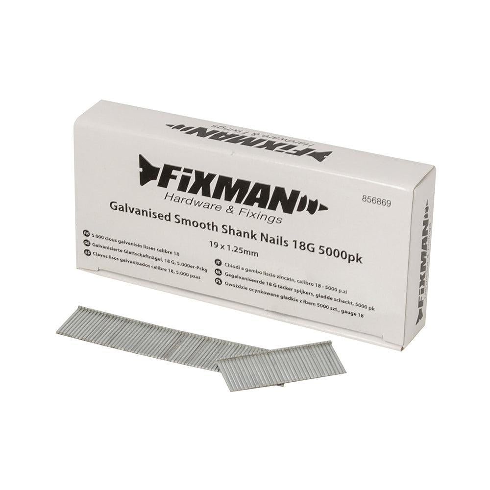Fixman - Gegalvaniseerde 18 G tacker spijkers, gladde schacht, 5000 pk. 19 x 1,25 mm