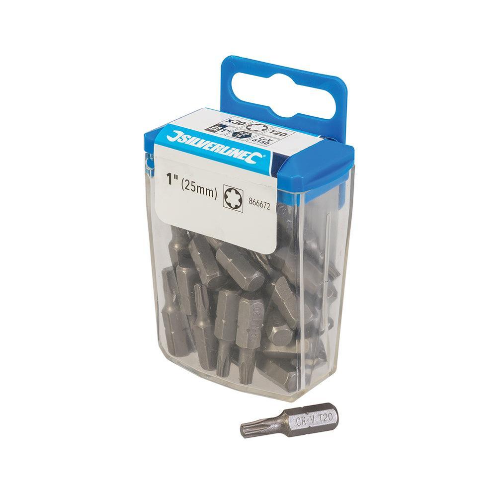 Silverline - T20 Cr-V 6150 schroevendraaier bits, 30 pk.