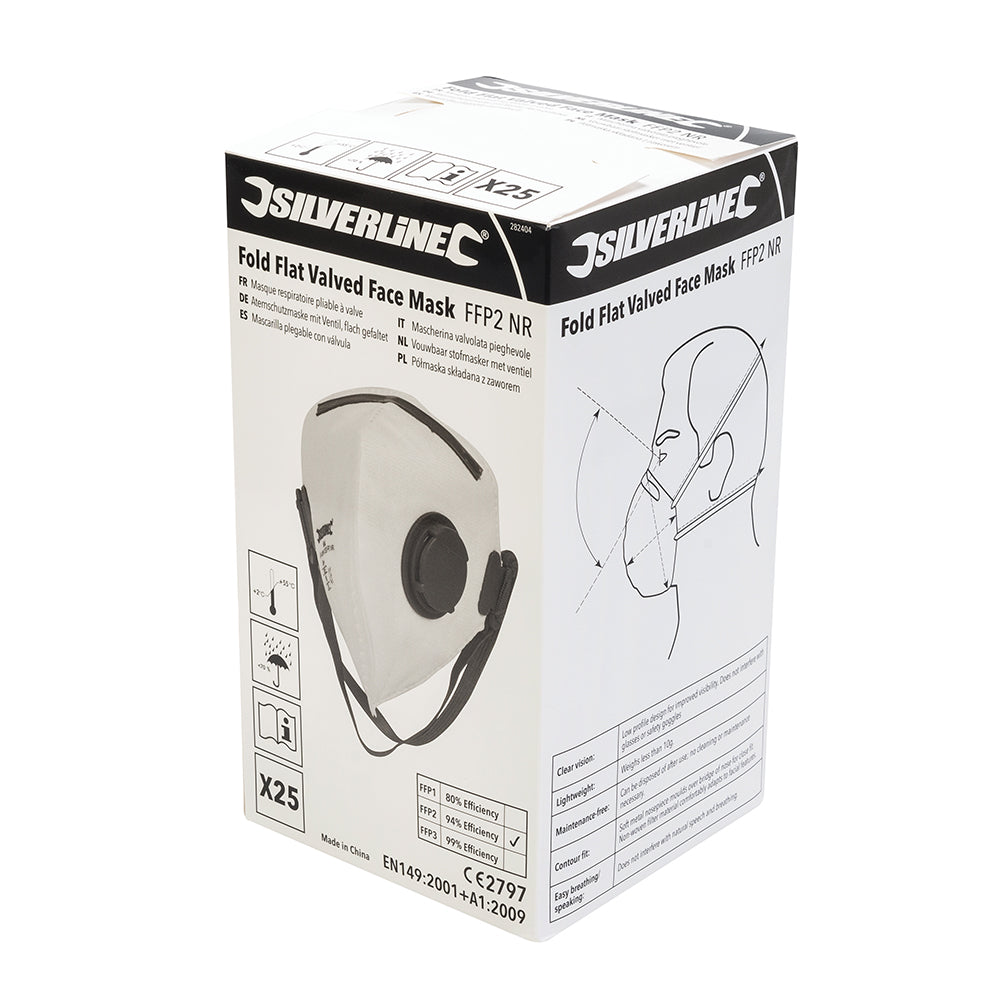Silverline - Plat Vouwbaar FFP2 stofmasker met ventiel, enkel gebruik displaydoos, 25 pk.-2