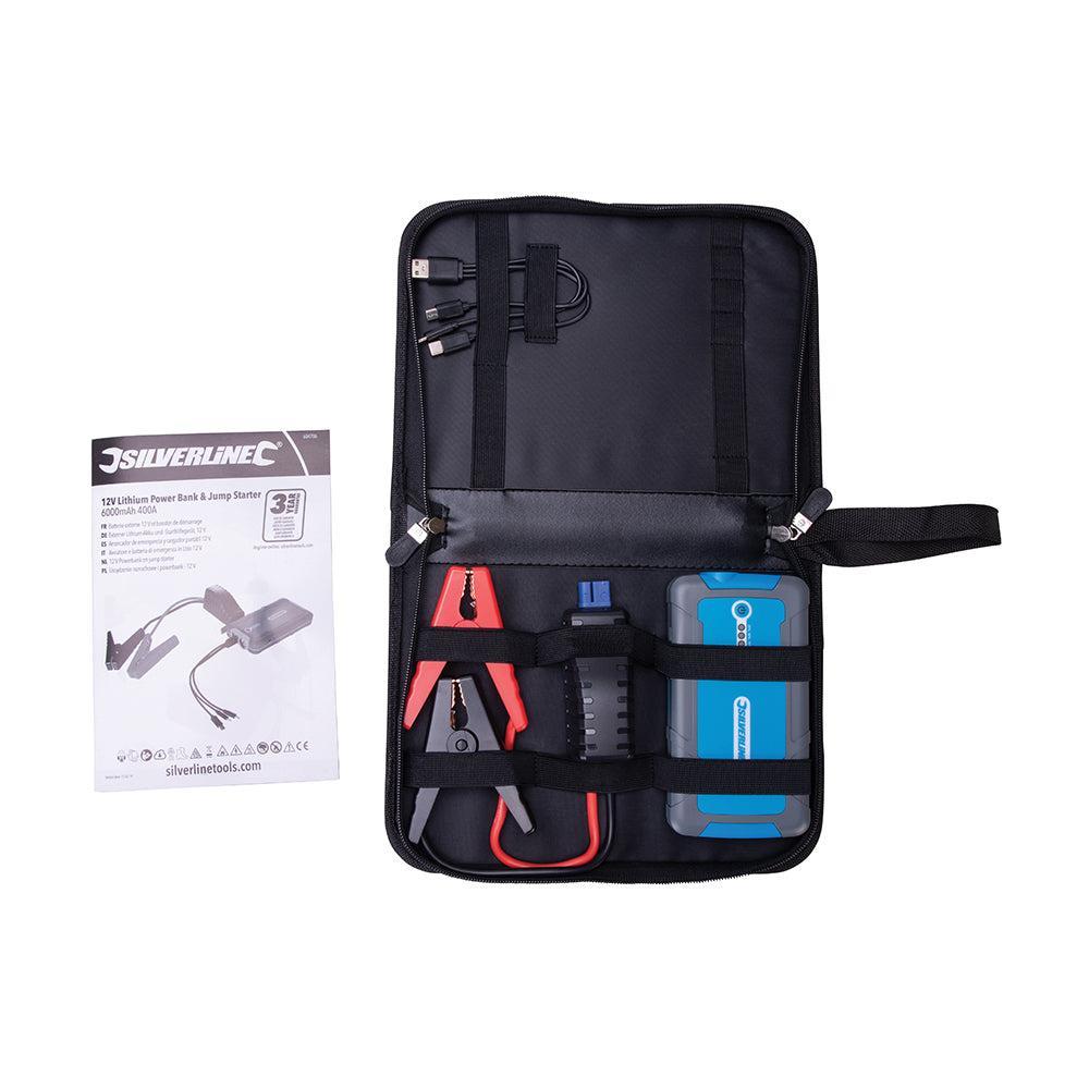 Silverline - 12 V Lithium Powerbank en jumpstarter 6000 mAh, 400 A