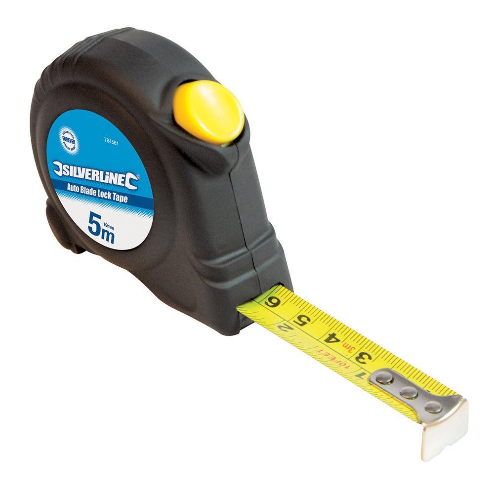 Silverline - Rolmaat met automatische vergrendeling 5 m x 19 mm