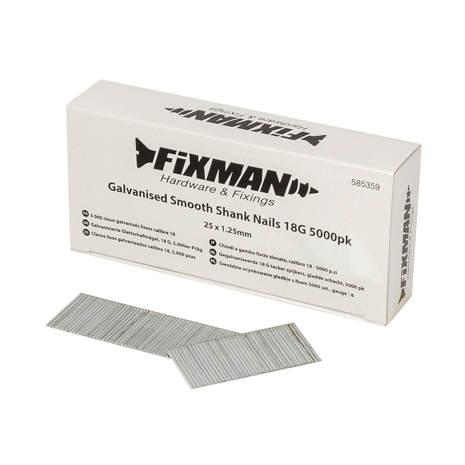 Fixman - Gegalvaniseerde 18 G tacker spijkers, gladde schacht, 5000 pk.