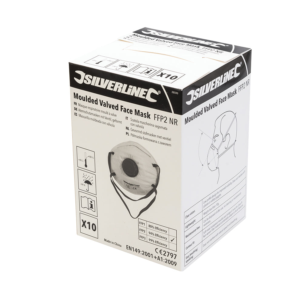 Silverline - Gevormd FFP2 stofmasker met ventiel, enkel gebruik displaydoos, 10 pk.-2