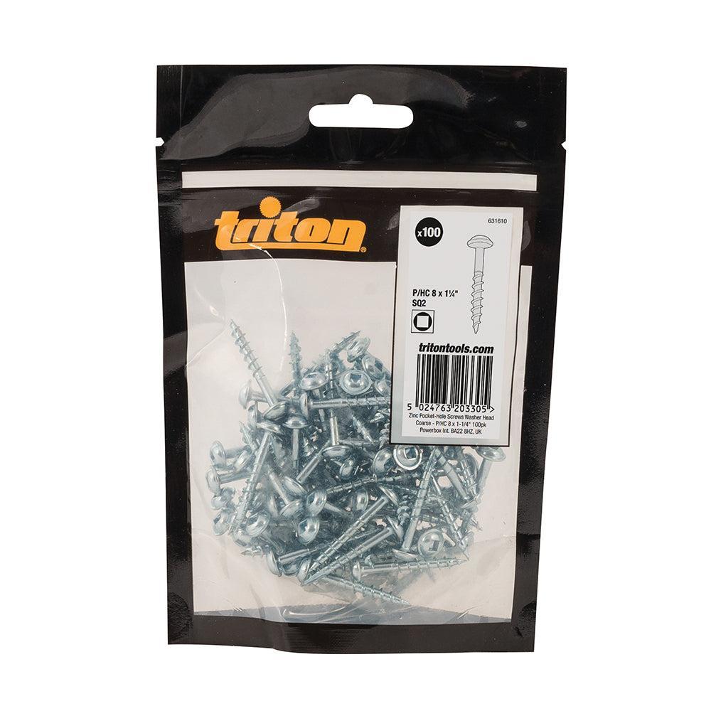 Triton - Zinken pocket boring schroeven met sluitring kop, grof P/HC 8 x 1-1/4", 100 pk
