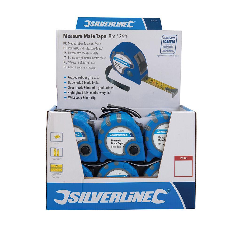 Silverline - 'Measure Mate' rolmaat displaydoos 24 st., 8 m x 25 mm