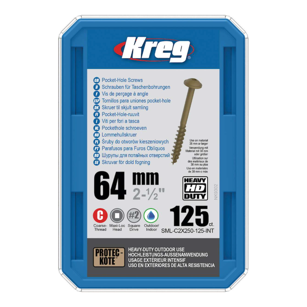 Kreg HD Pocket-Hole Schrauben 64 mm, Protec-Kote, Maxi-Loc, Grobgewinde, 125 Stück