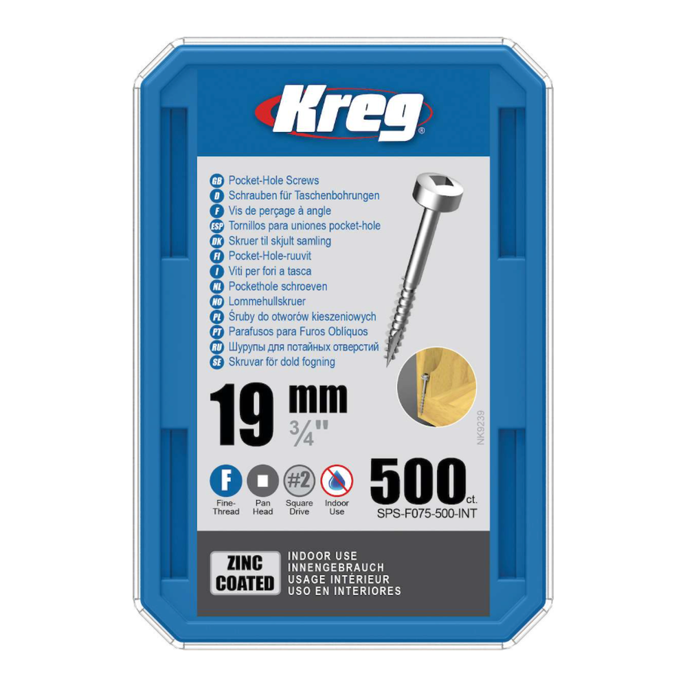 Kreg Pocket-Hole Schrauben 19 mm, Verzinkt, Flachkopf, Feingewinde, 500 Stück