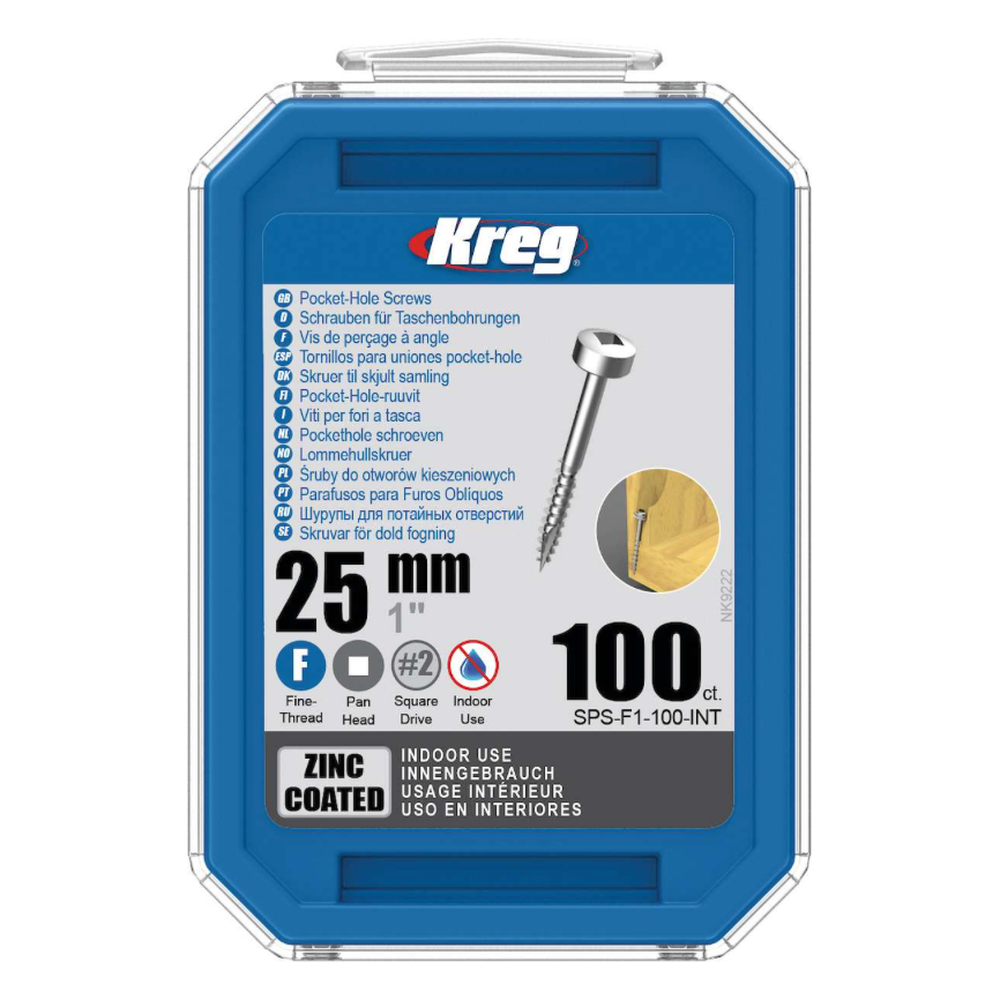 Kreg Pocket-Hole Schrauben 25 mm, Verzinkt, Flachkopf, Feingewinde, 100 Stück