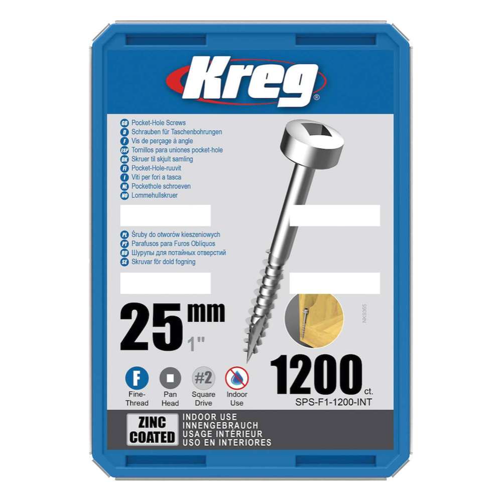 Kreg Pocket-Hole Schrauben 25 mm, Verzinkt, Flachkopf, Feingewinde, 1200 Stück