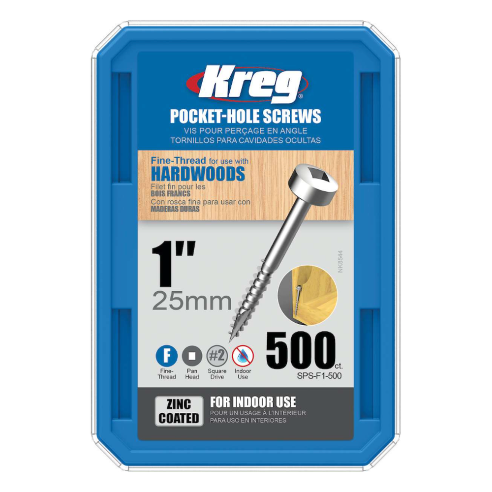 Kreg Pocket-Hole Schrauben 25 mm, Verzinkt, Flachkopf, Feingewinde, 500 Stück