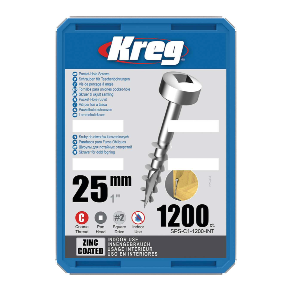 Kreg Pocket-Hole Schrauben 25 mm, Verzinkt, Flachkopf, Grobgewinde, 1200 Stück