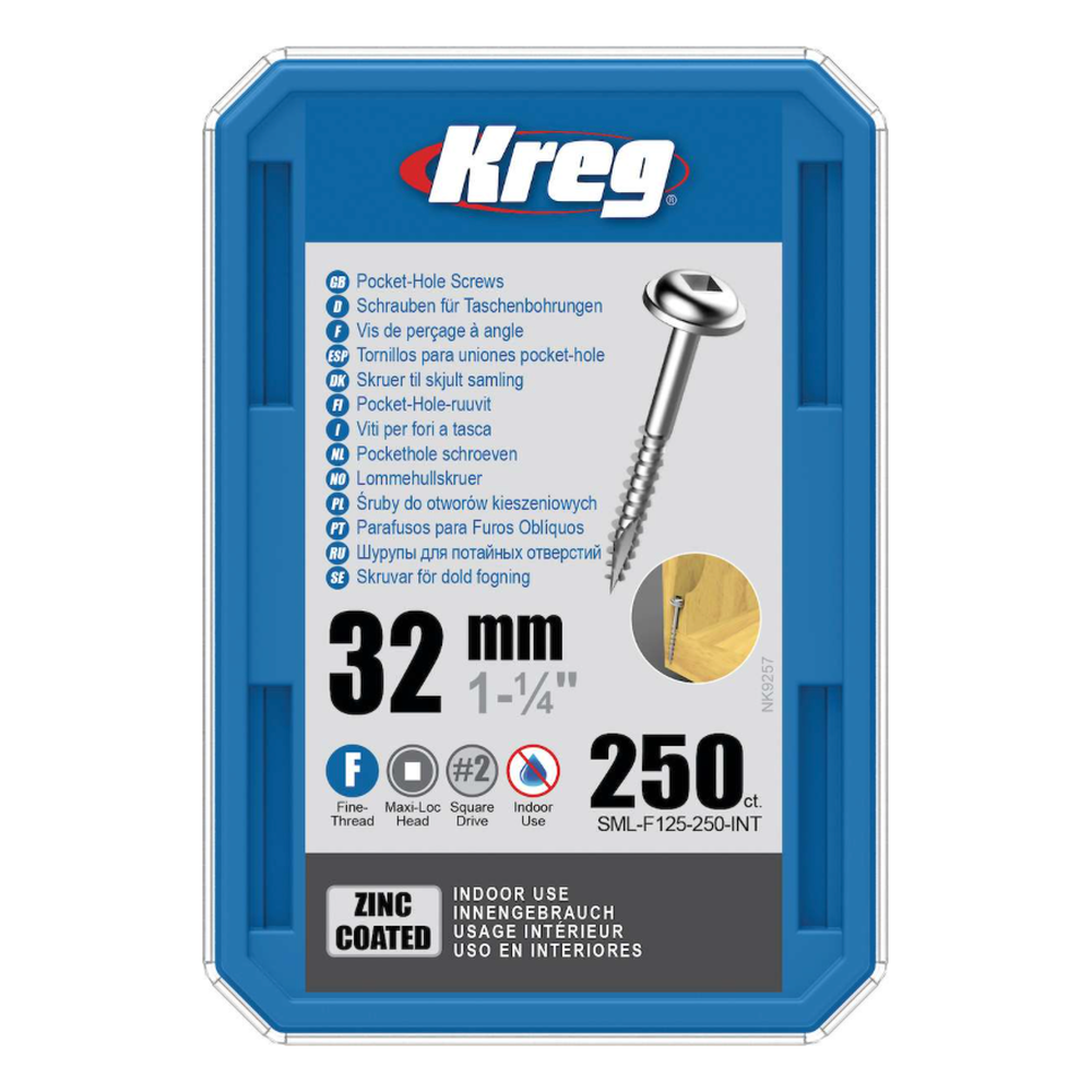 Kreg Pocket-Hole Schrauben 32 mm, Verzinkt, Maxi-Loc, Feingewinde, 250 Stück