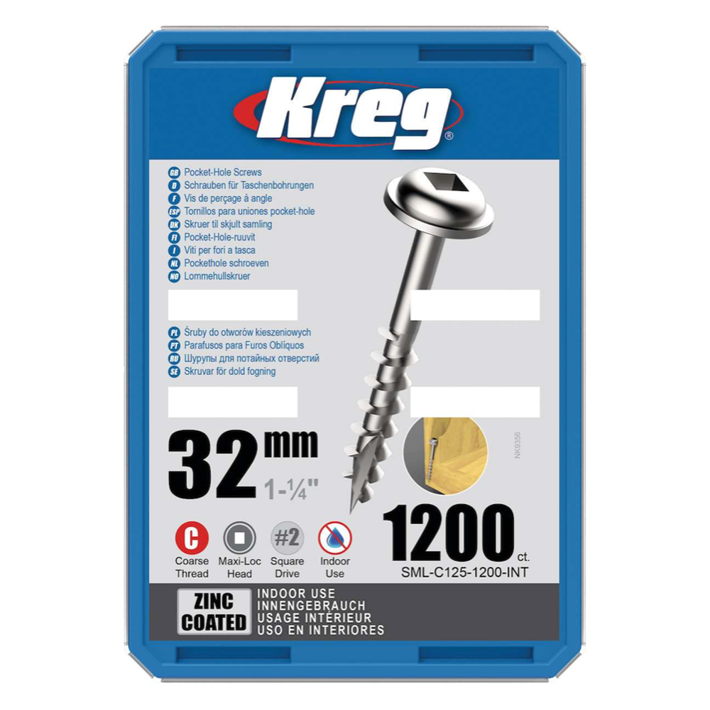 Kreg Pocket-Hole Schrauben 32 mm, Verzinkt, Maxi-Loc, Grobgewinde, 1200 Stück