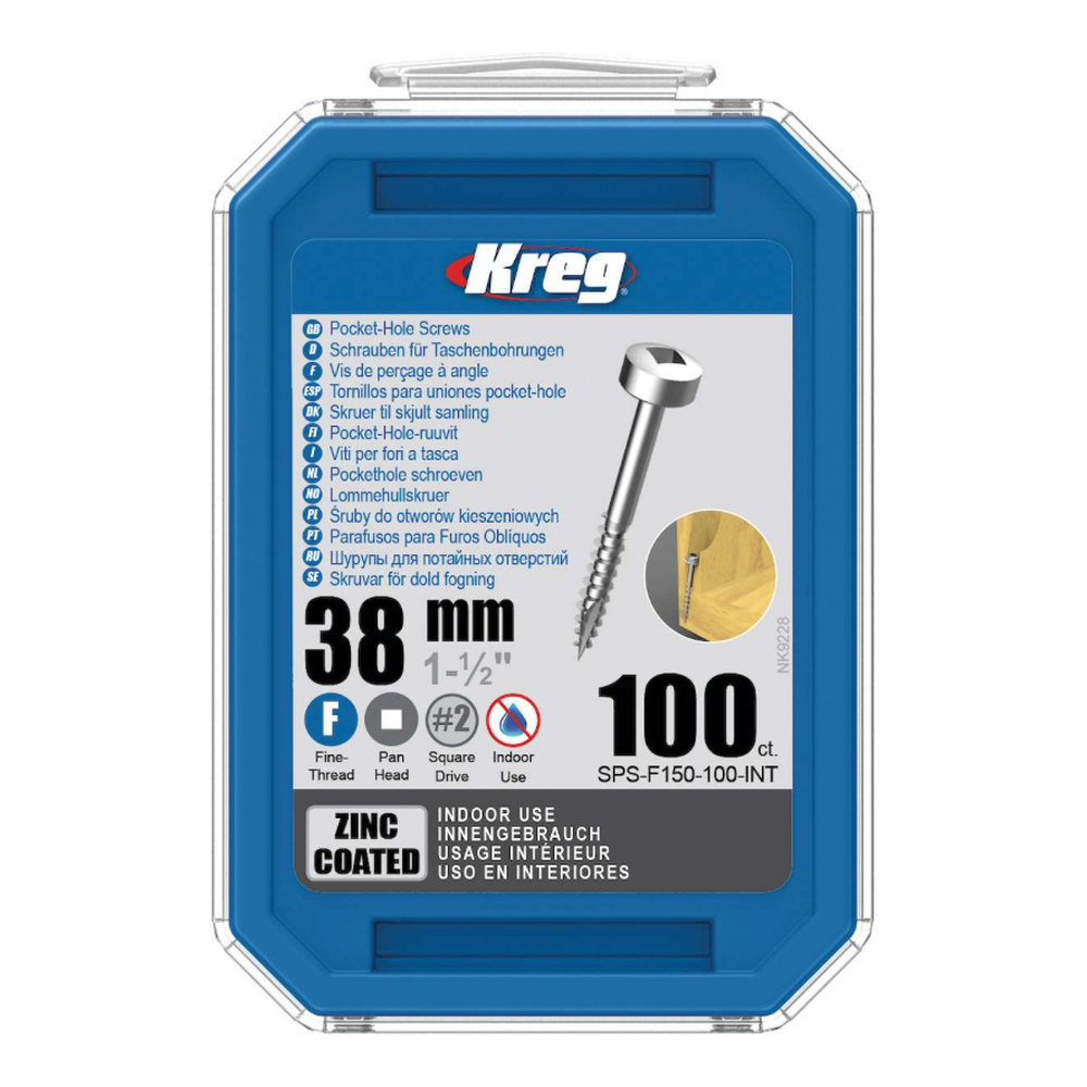 Kreg Pocket-Hole Schrauben 38 mm, Verzinkt, Flachkopf, Feingewinde, 100 Stück